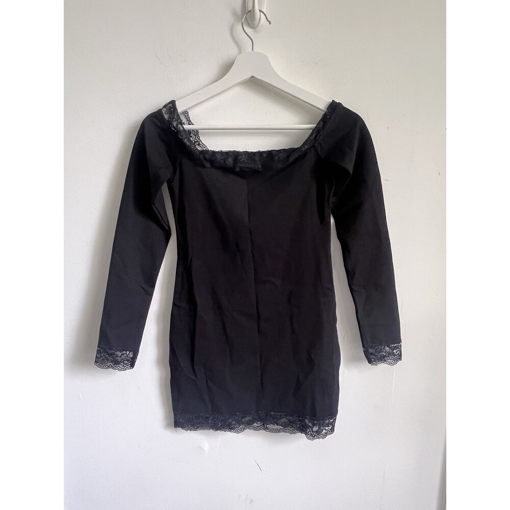 EDIKTED Diora Off the Shoulder Long Sleeve Minidress lace Black Small Club Goth